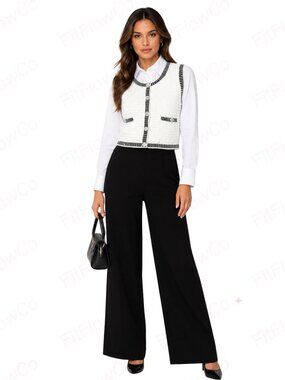 Fashion Nova White Black Contrast Trim Cropped Sweater Vest Size S NWT